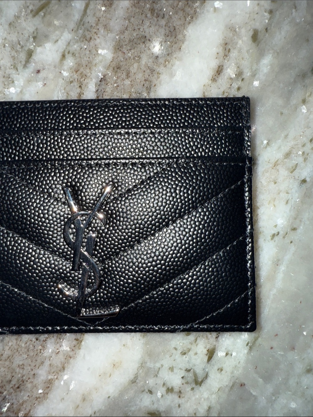 Saint Laurent Black Quilted Card Case with Silver YSL Emblem - Picture 3 of 9